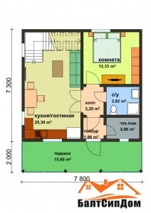 Дом из СИП панелей - план 1 этажа