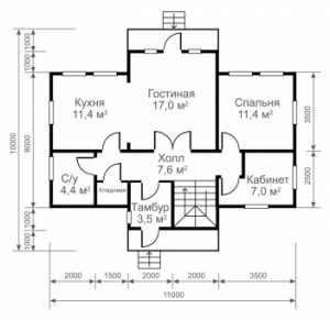 Проект дома “11 на 6” план первого этажа