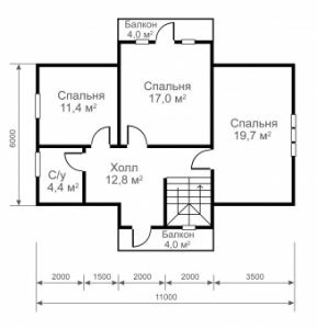 Проект дома “11 на 6” план второго этажа