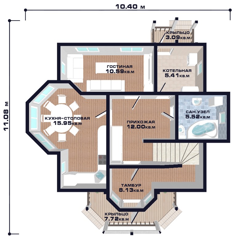 Проект дома "Грац", план первого этажа, БалтСипДом