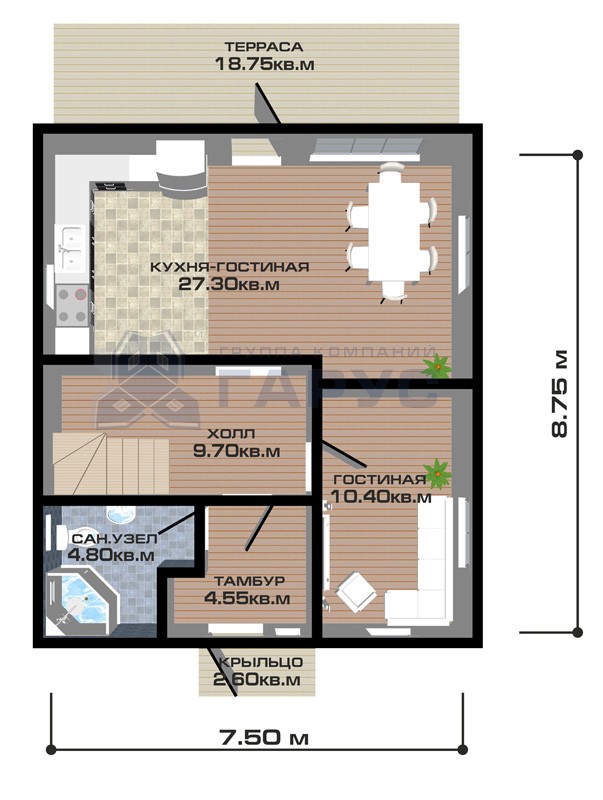 Проект дома "София", план первого этажа