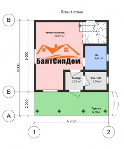 Дом из SIP панелей - план 1 этажа