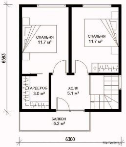 Проект двухэтажного дома СИП-41 план второго этажа